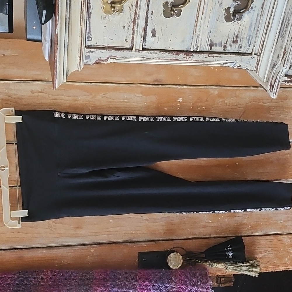 PINK Victoria's Secret Black Womens  Stretch Pants with Logo Detail